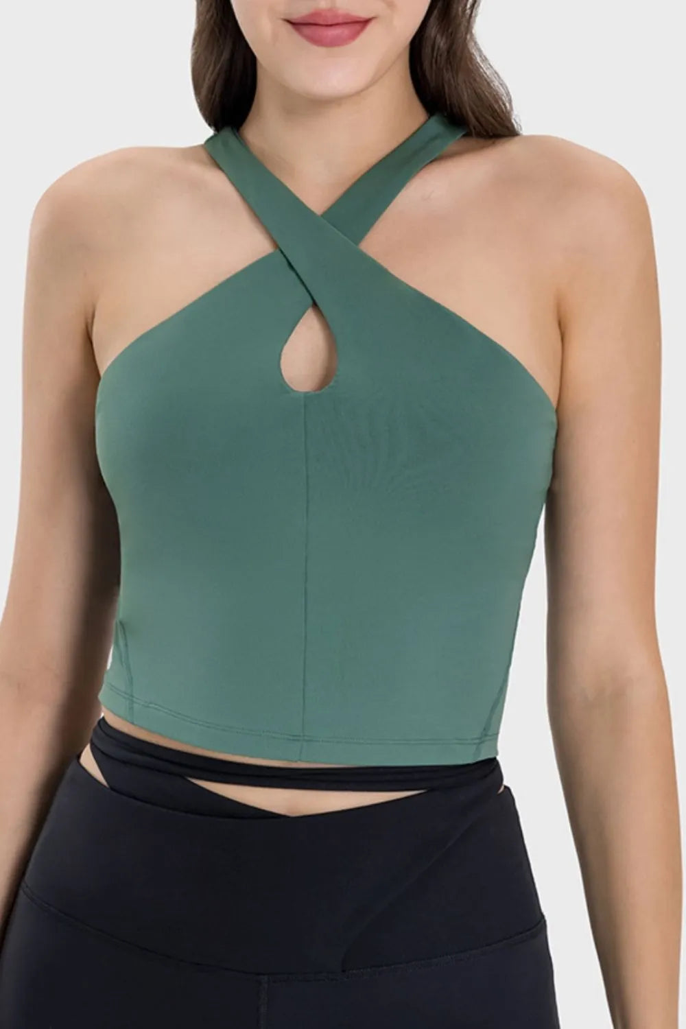 Crisscross Grecian Neck Active Cami in Cream for Women