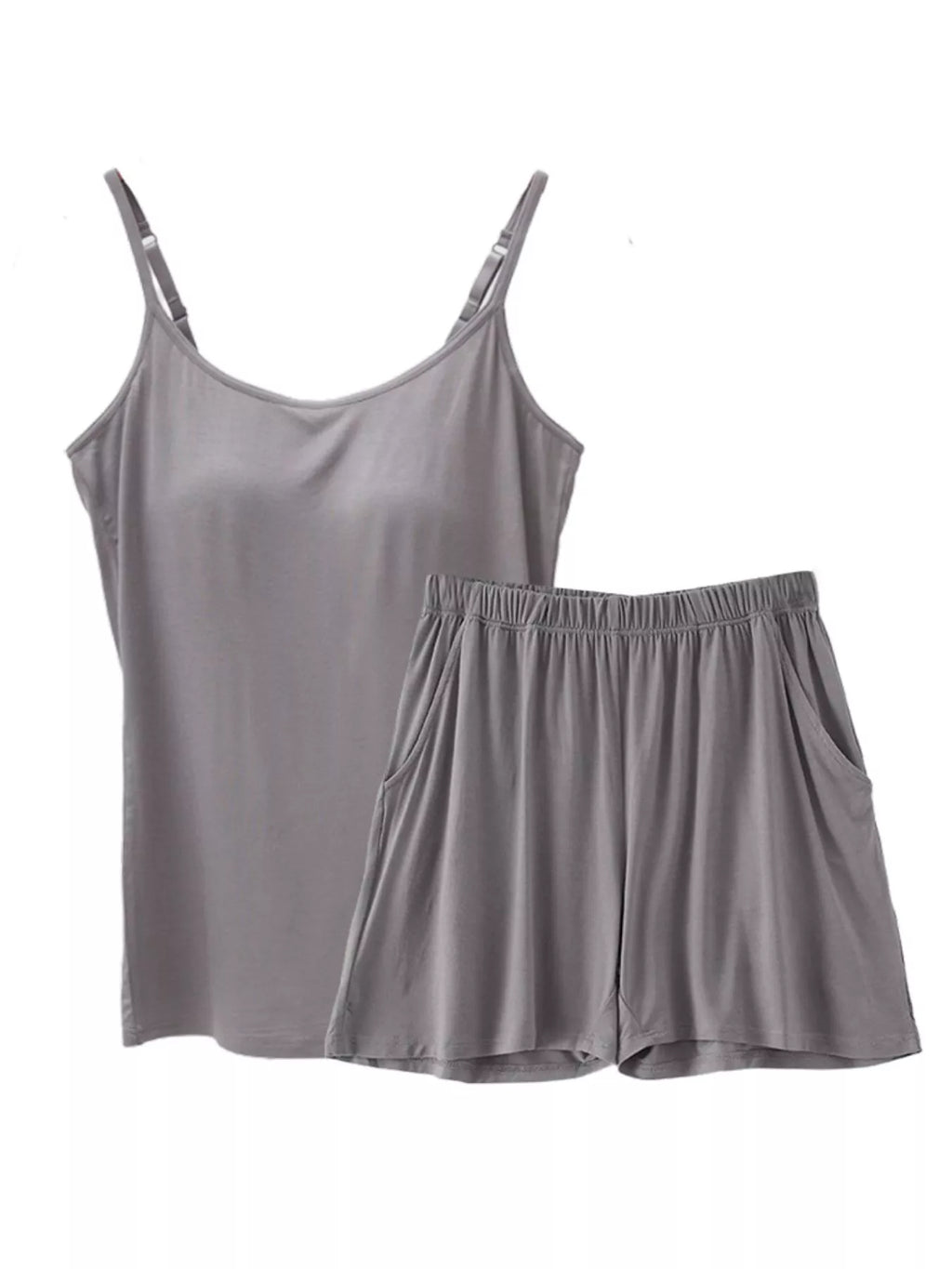 Plus Size Modal Adjustable Strap Padded Cami and Shorts Set in Dark Gray for Women
