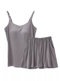 Plus Size Modal Adjustable Strap Padded Cami and Shorts Set in Dark Gray for Women
