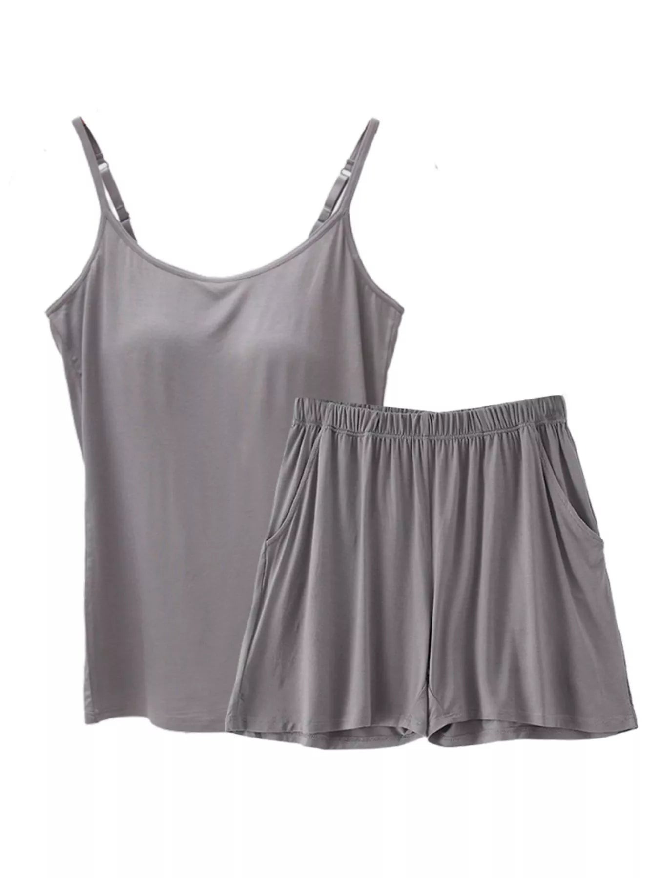Plus Size Modal Adjustable Strap Padded Cami and Shorts Set in Dark Gray for Women