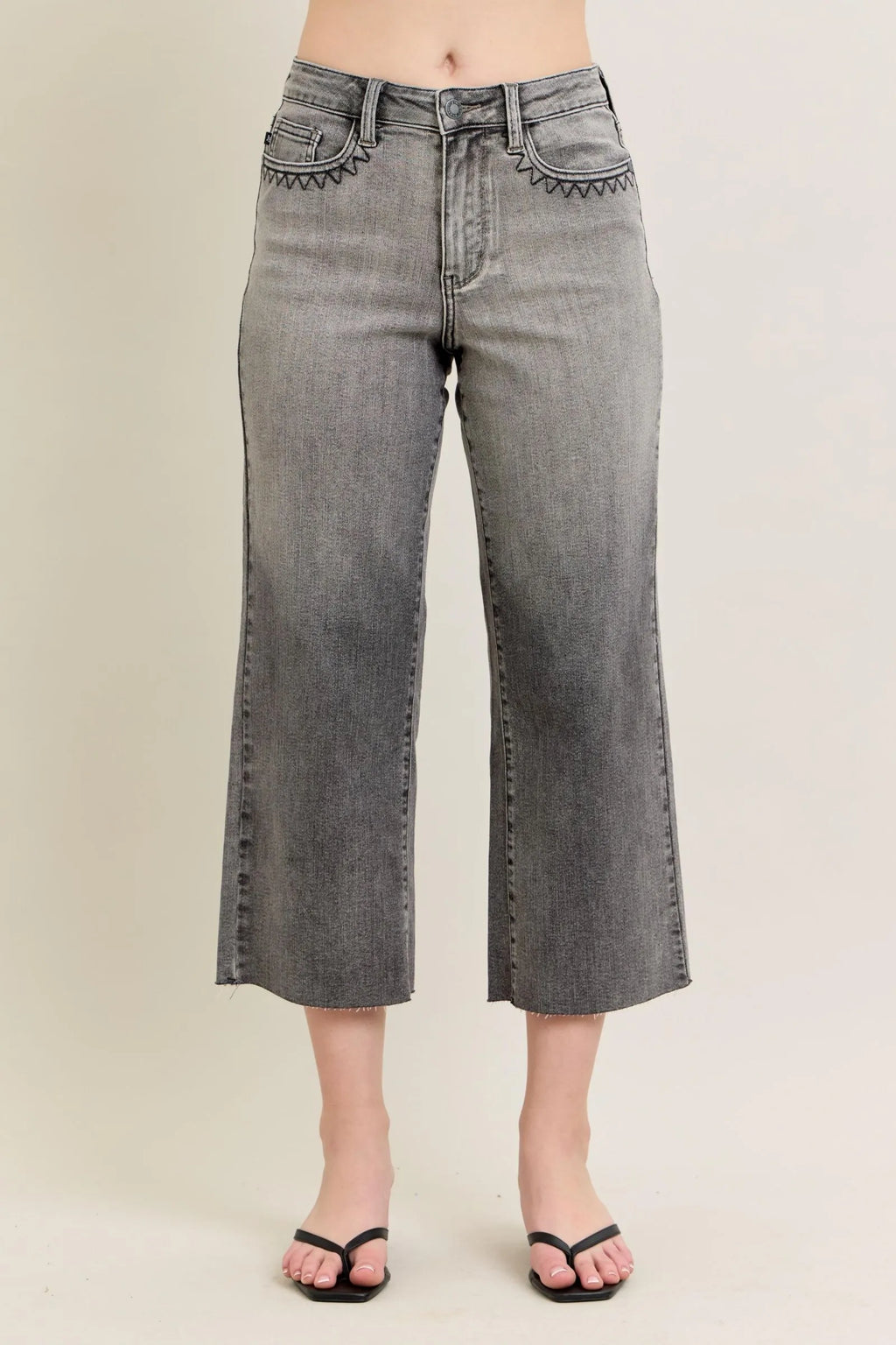 Wide Leg Capris Jeans Plus Size in Gray for Women