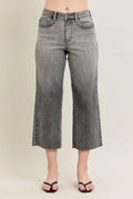 Wide Leg Capris Jeans Plus Size in Gray for Women