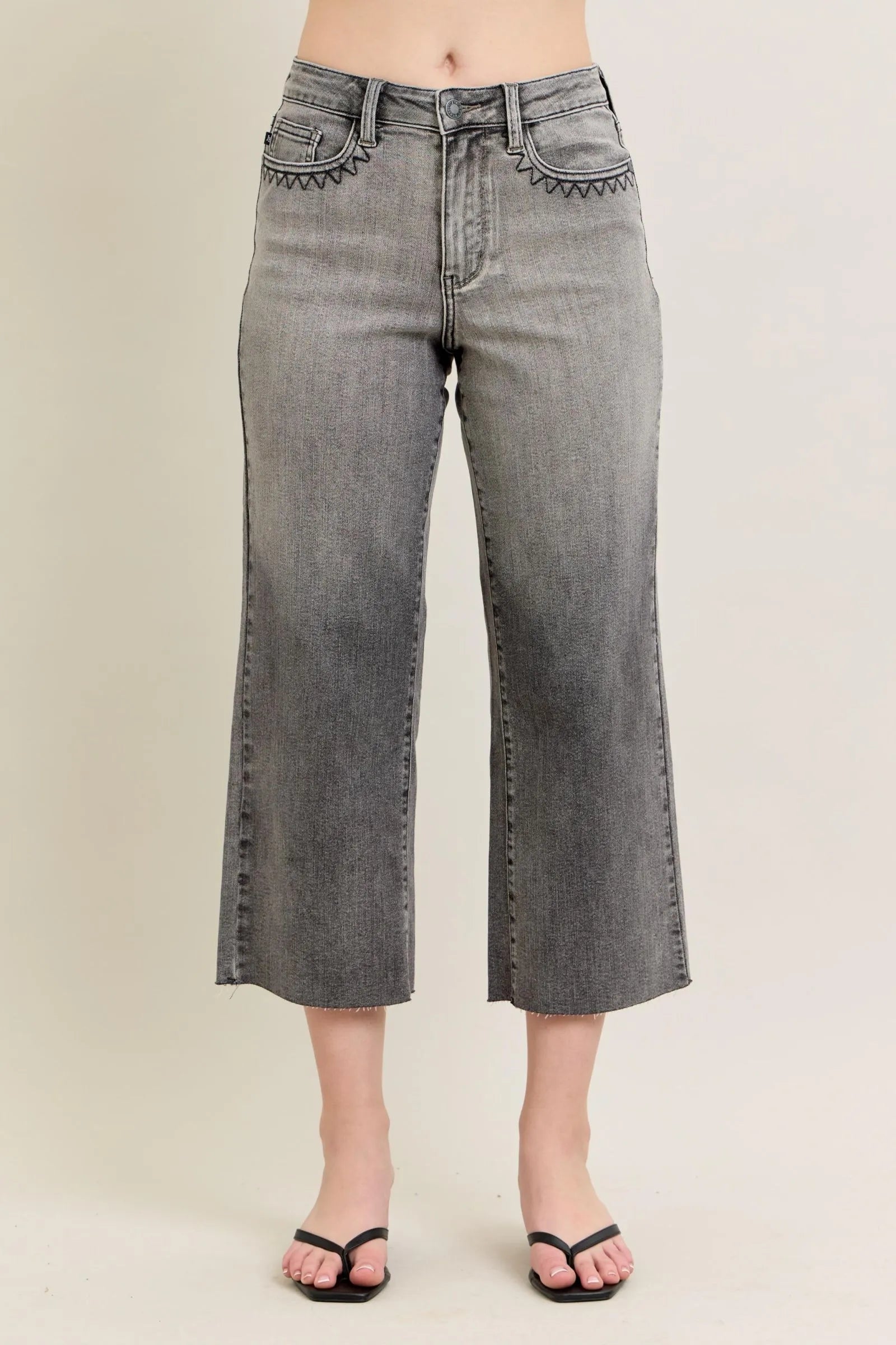 Wide Leg Capris Jeans Plus Size in Gray for Women