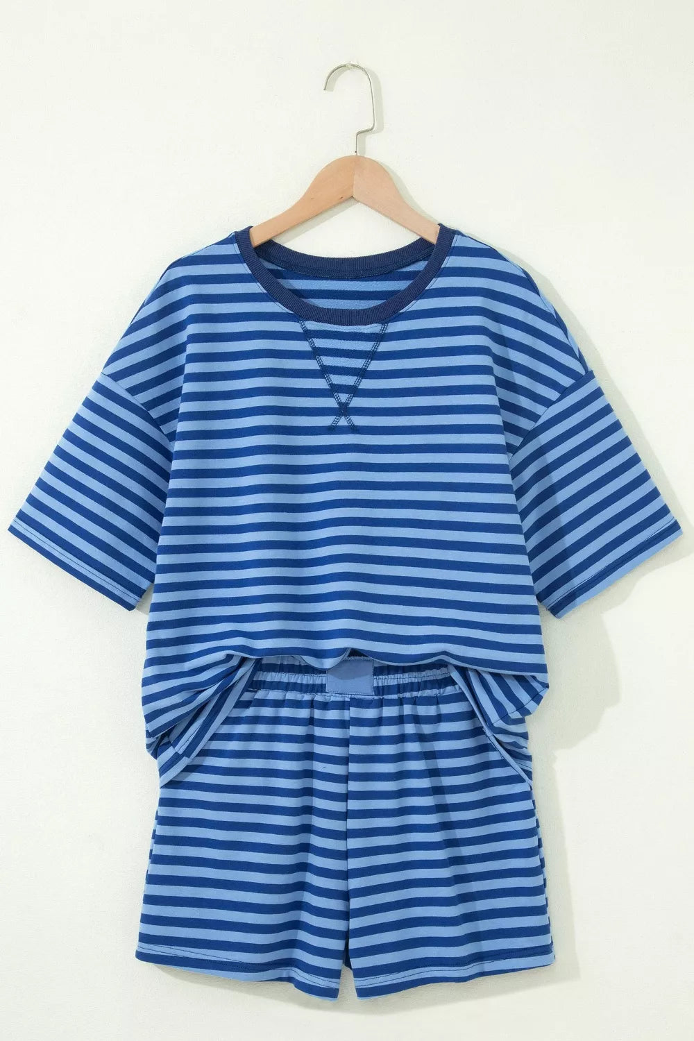 Striped Short Sleeve Top and Shorts Set for Women