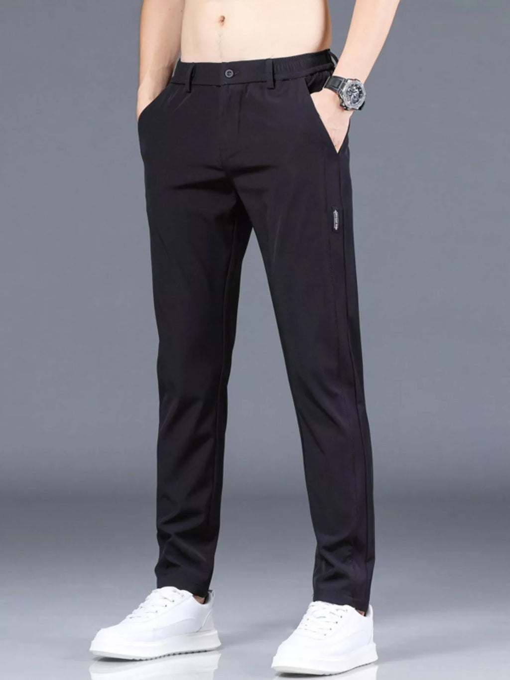 Slim Fit Casual Pants in Dark Gray for Men