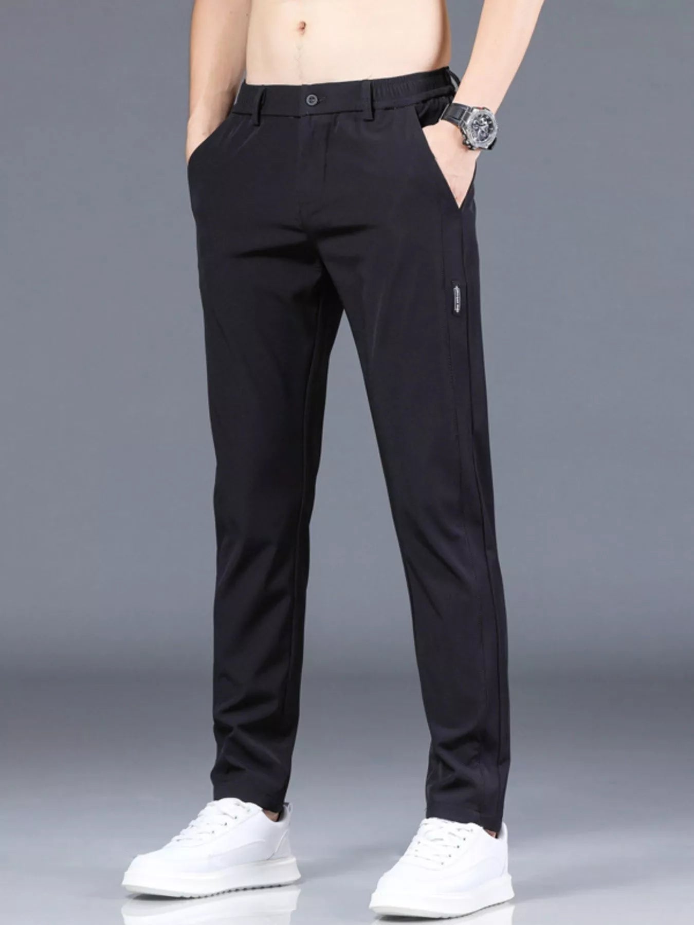 Slim Fit Casual Pants in Dark Gray for Men