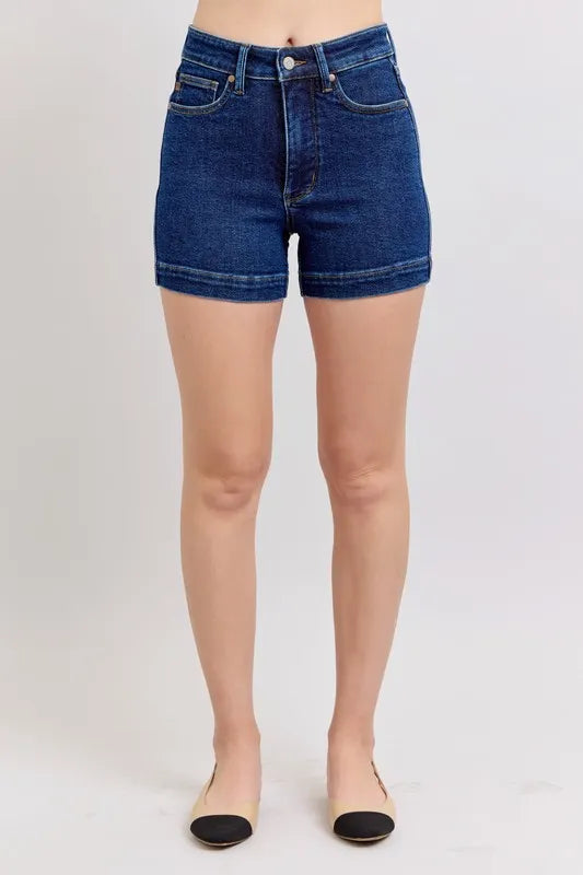 High Waist Tummy Control Denim Shorts Plus Size in Dark for Women