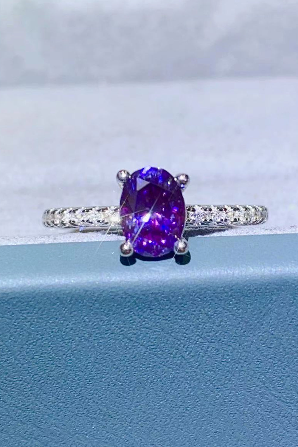1 Carat Purple Moissanite 4-Prong Ring for Women