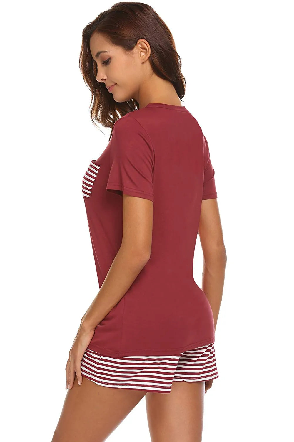 Striped Short Sleeve Top and Shorts Lounge Set in Deep Teal for Women