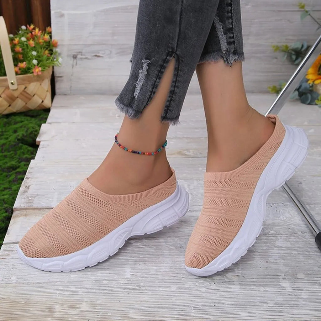 Breathable Mesh Round Toe Slip-Ons in Grey for Women