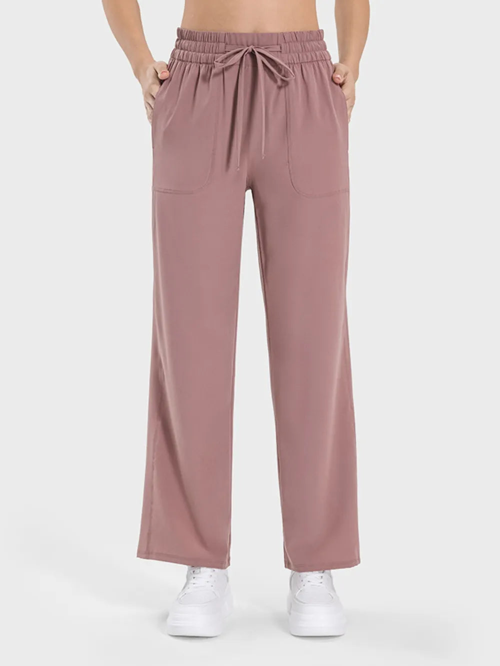 Drawstring Pocketed Active Pants in Cloudy Blue for Women
