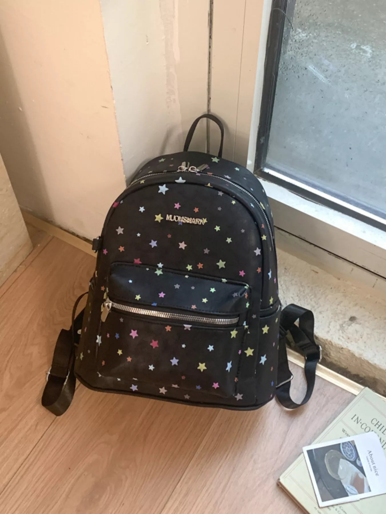 Star Pattern Backpack Bag in Blush Pink for Women