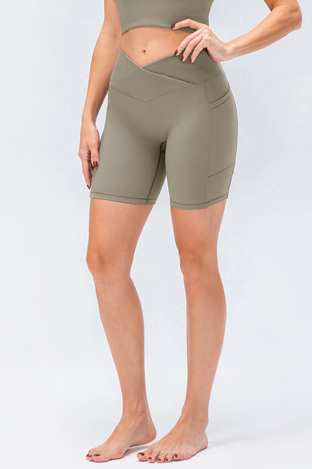 Slim Fit V-Waistband Sports Shorts in Matcha Green for Women