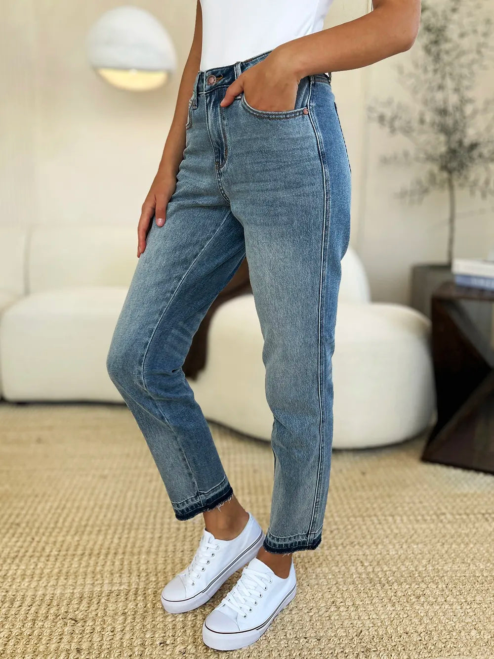 Plus Size Mid Rise Rigid Magic Release Hem Jeans in Medium for Women
