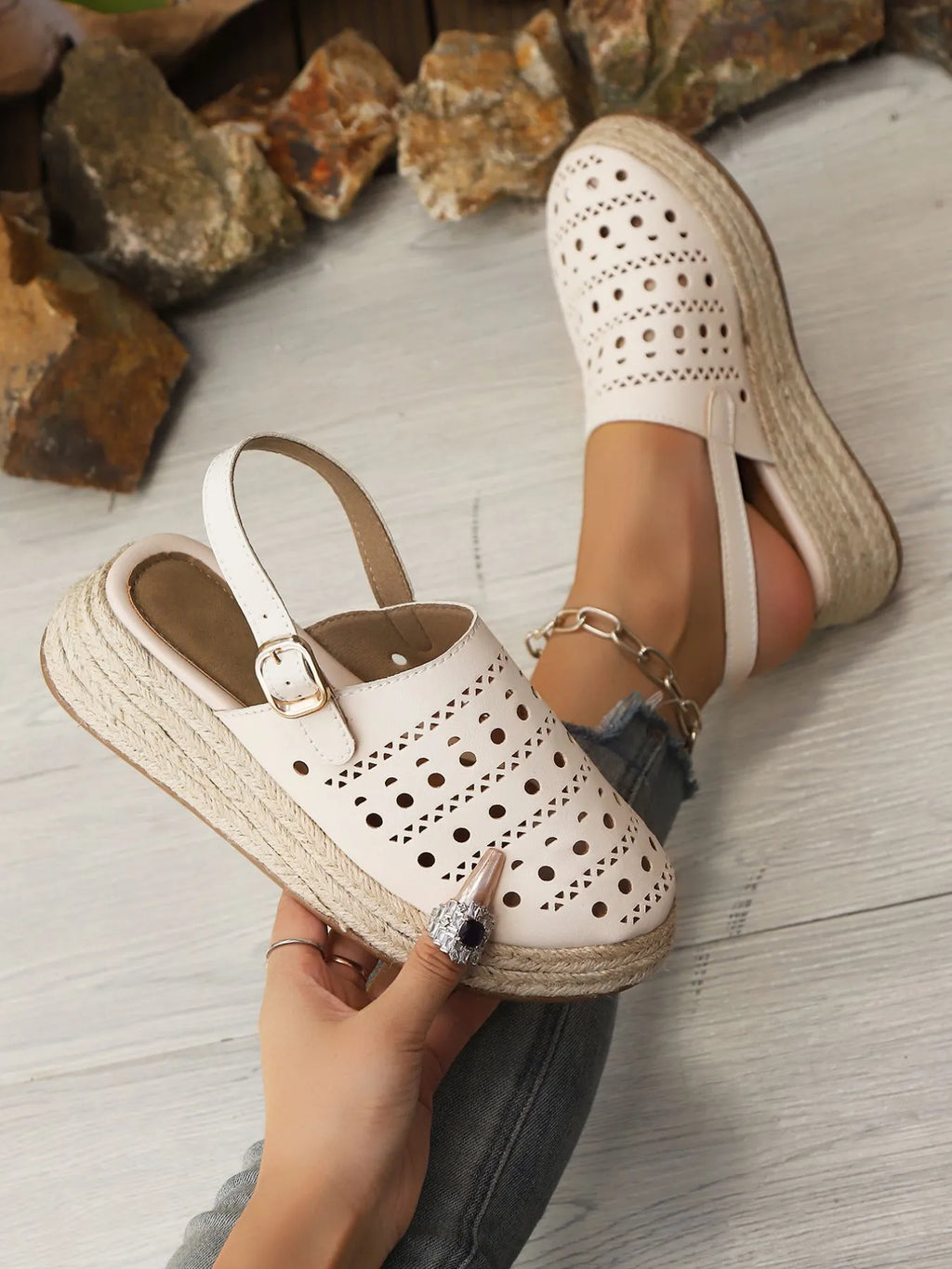 Hollow Out Platform Sandals in Beige for Women