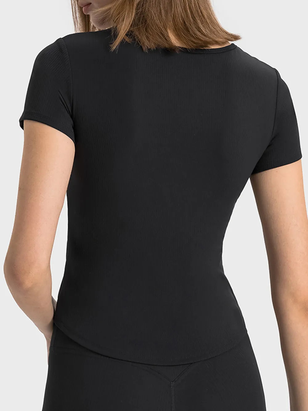 Notched Short Sleeve Active T-Shirt in Brown for Women