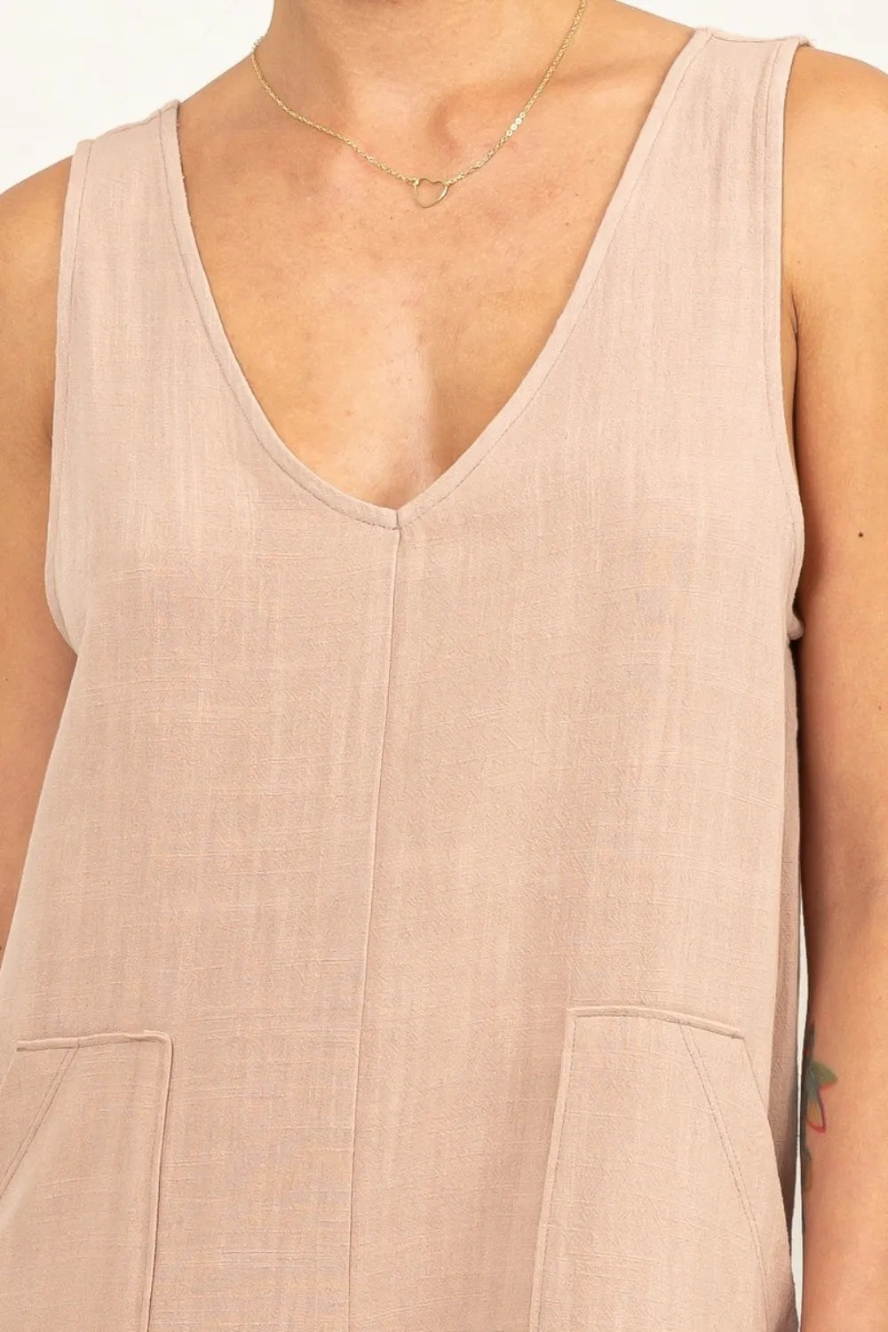 V-Neck Sleeveless Romper with Pockets for Women