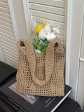 Knitted Crochet Shoulder Bag in Khaki for Women
