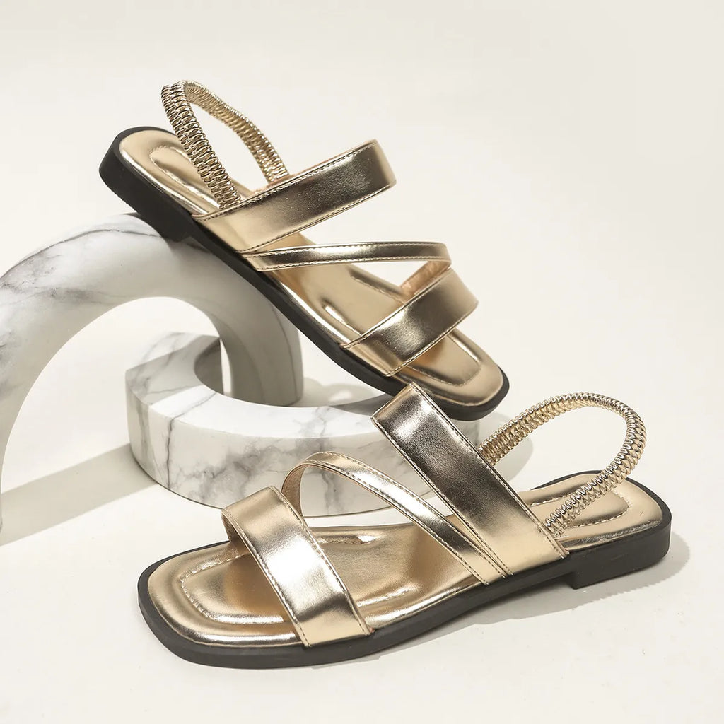 Open Toe Flats Sandals in Gold for Women