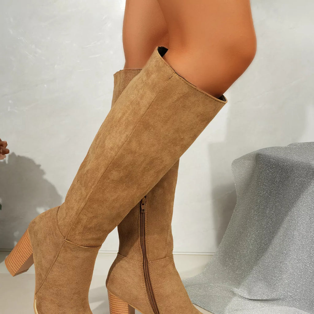 Point Toe Block Heels Boots in Relaxed in Brown for Women