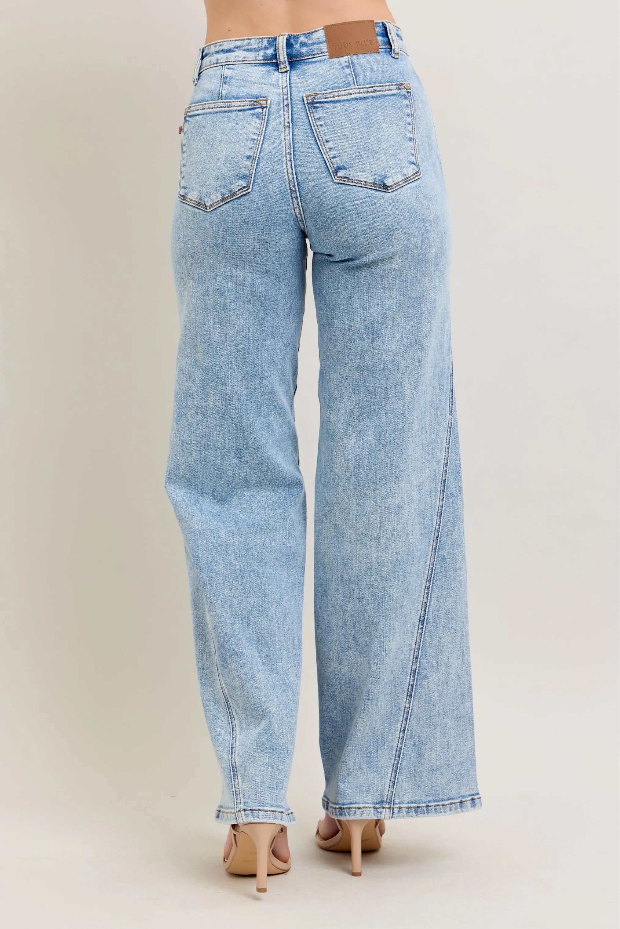 High Waist Wide Leg Jeans with Skewed Inseam Plus Size in Light for Women