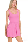 Double Layered Tank Romper in Candy Pink for Women