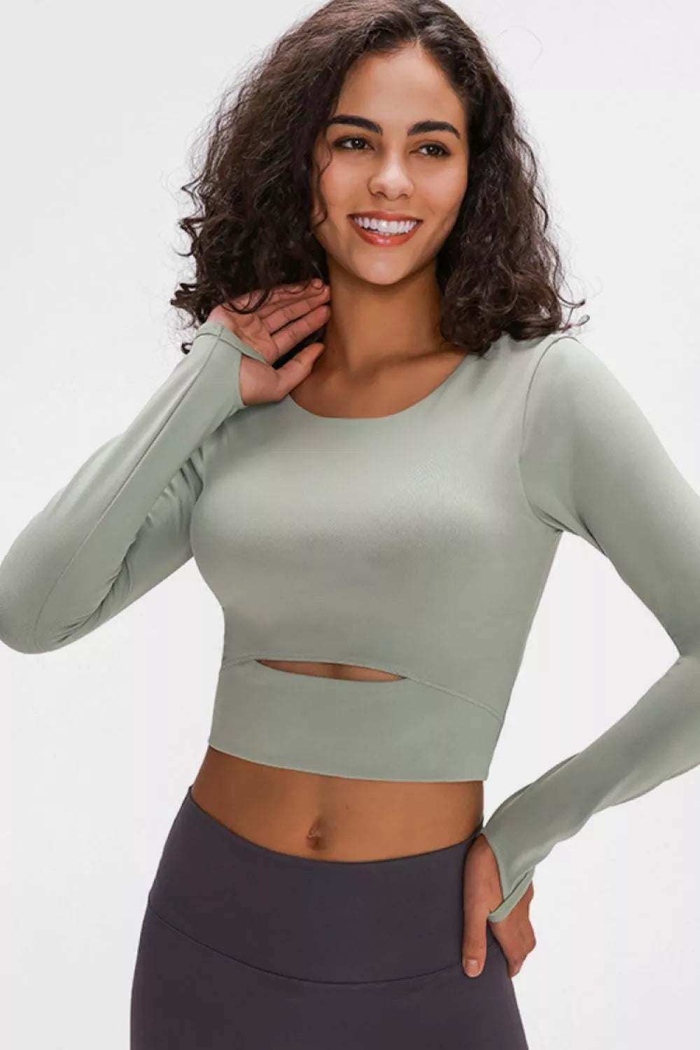 Long Sleeve Cropped Top with Sports Strap in Blush Pink for Women