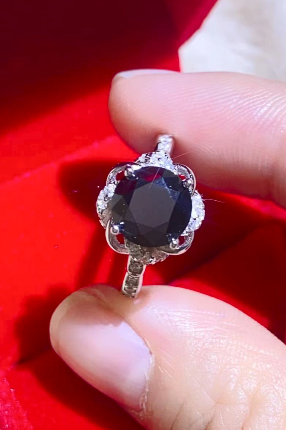 2 Carat Black Moissanite Floral Ring for Women