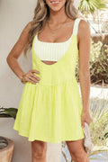Faux Two Piece Gingham Contrast Patchwork Loose Mini Dress in Light Yellow for Women