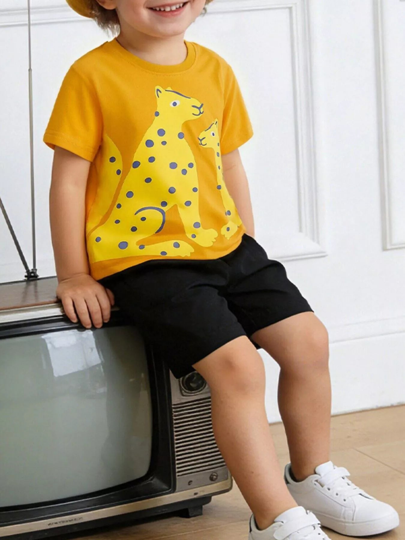 Leopard Print Short Sleeve T-Shirt in Gold for Boys