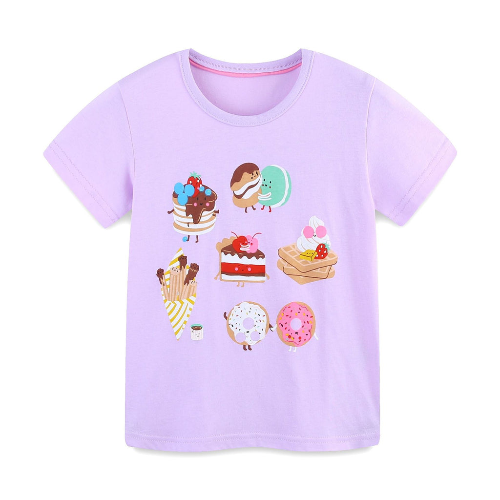Cartoon Fruit Print Short Sleeve T-Shirt in Multicolor for Girls