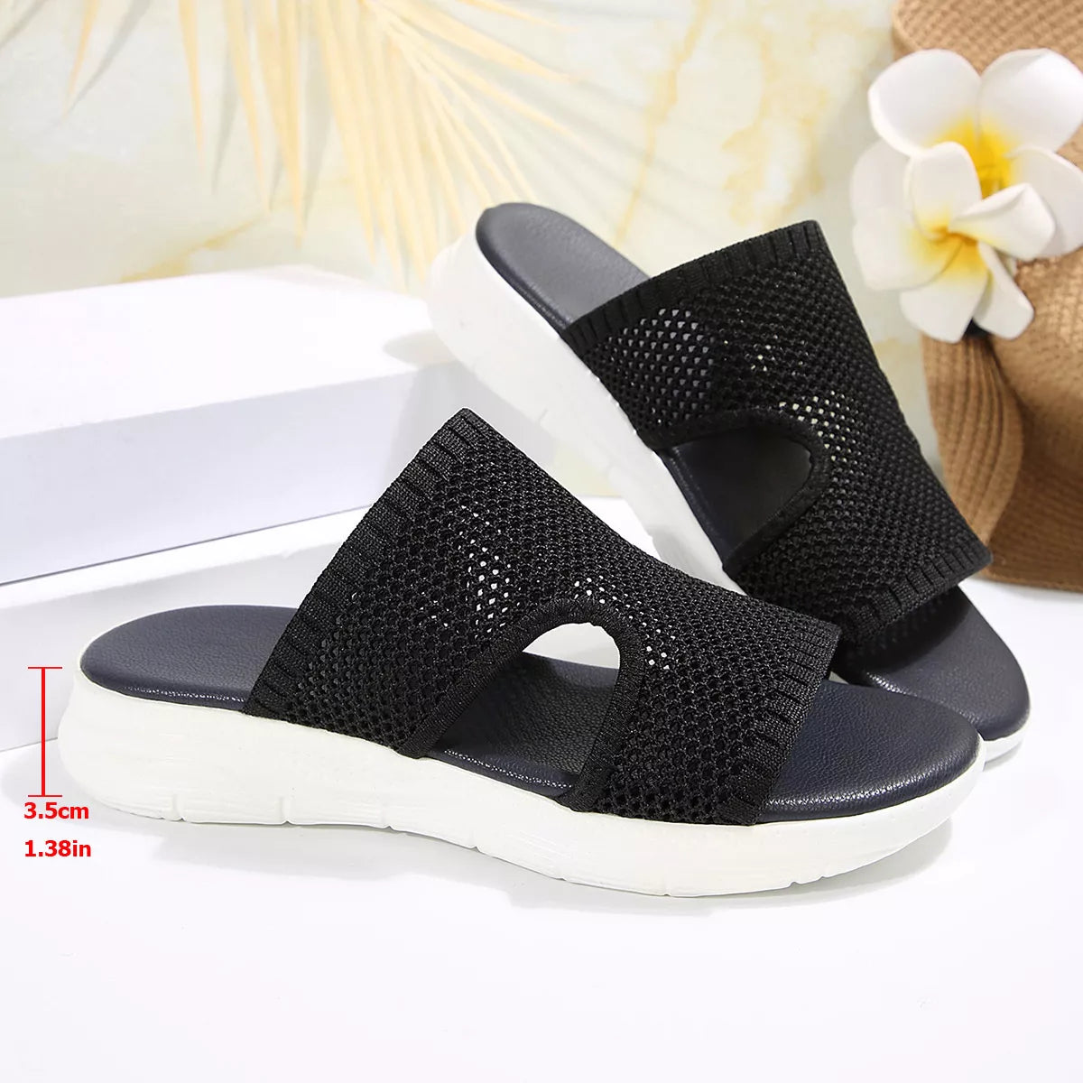 Breathable Mesh Open Toe Sandals in Black for Women
