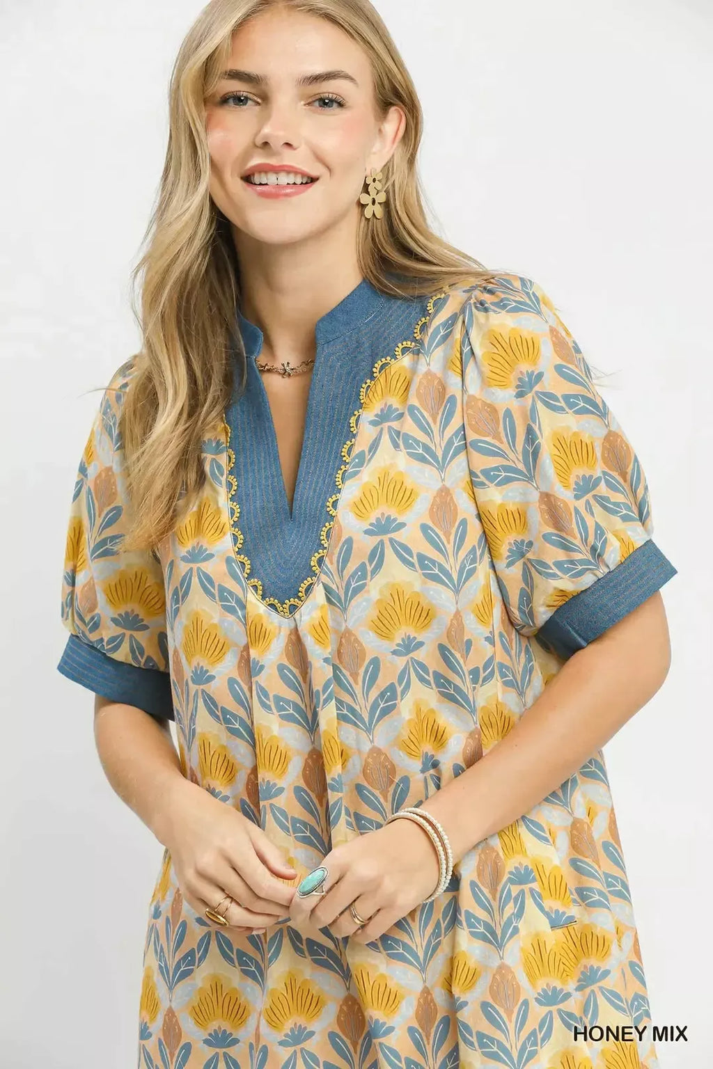 Mix Tile Print Mini Dress in Honey Mix for Women