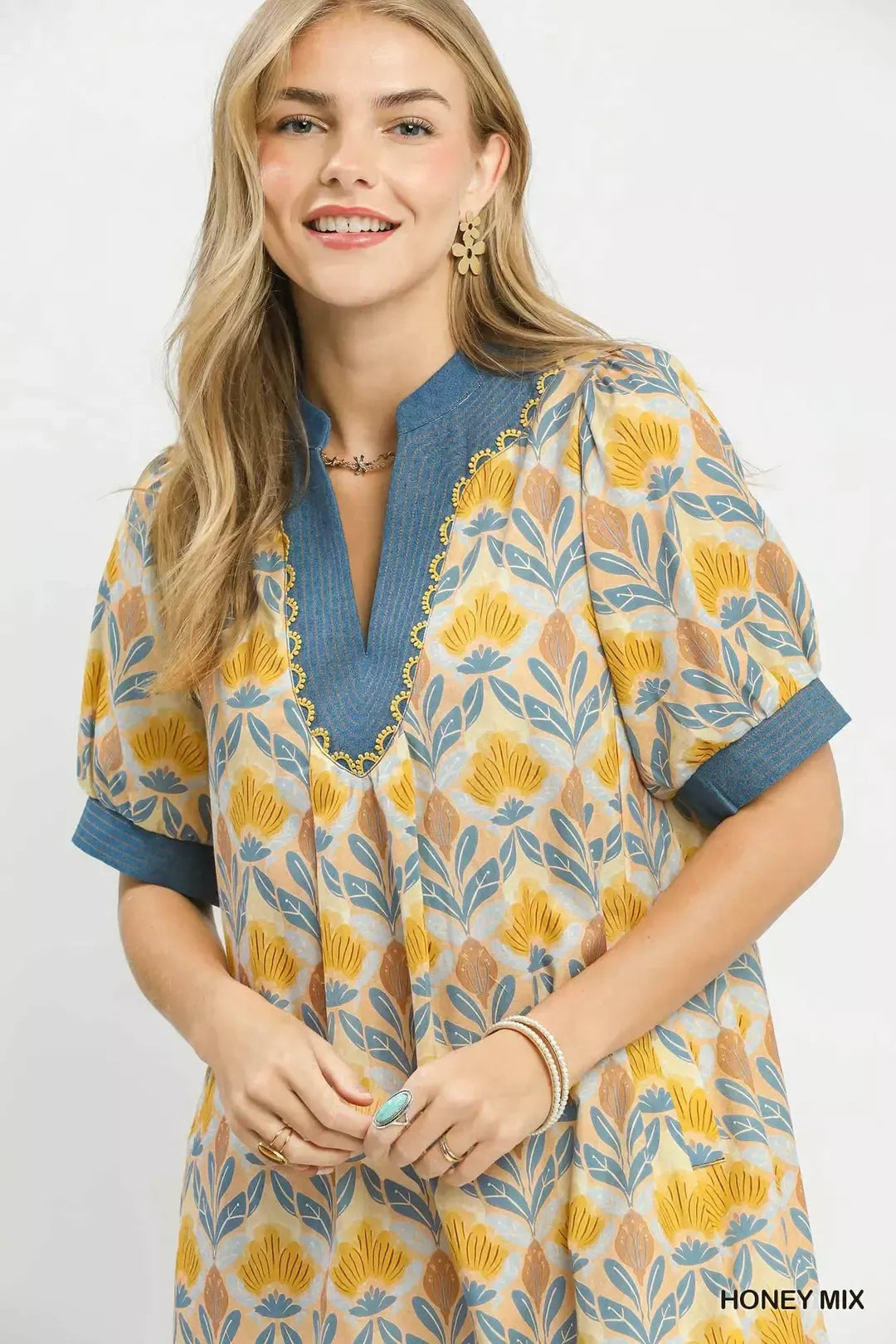 Mix Tile Print Mini Dress in Honey Mix for Women