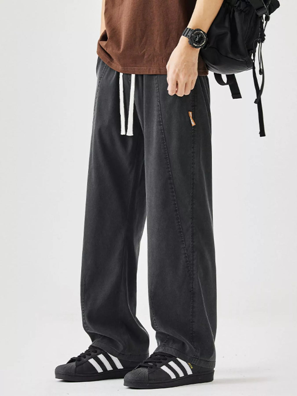 Plus Size Casual Loose Wide Leg Pants in Gray for Men