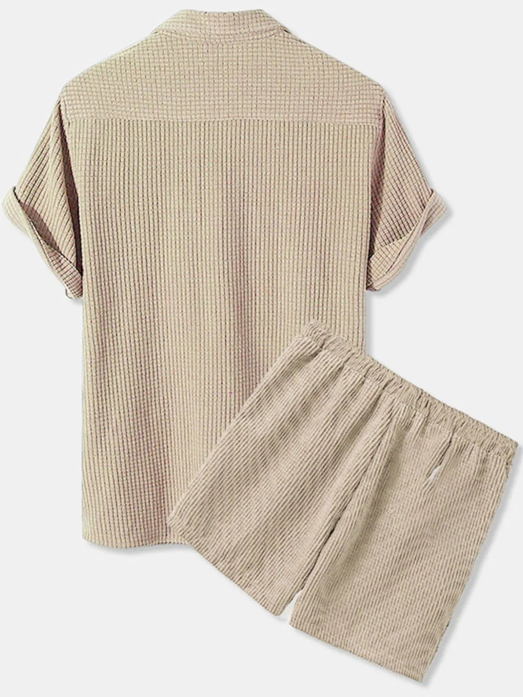 Button Detail Short Sleeve Top and Shorts Set Plus Size in Apricot for Men