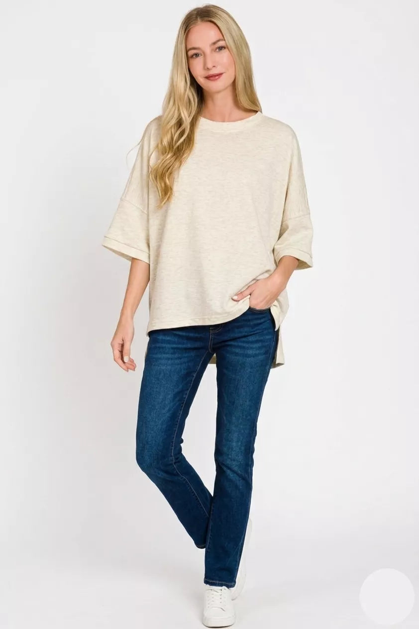 Scuba Round Neck Top with Side Slits in H Vanilla for Women