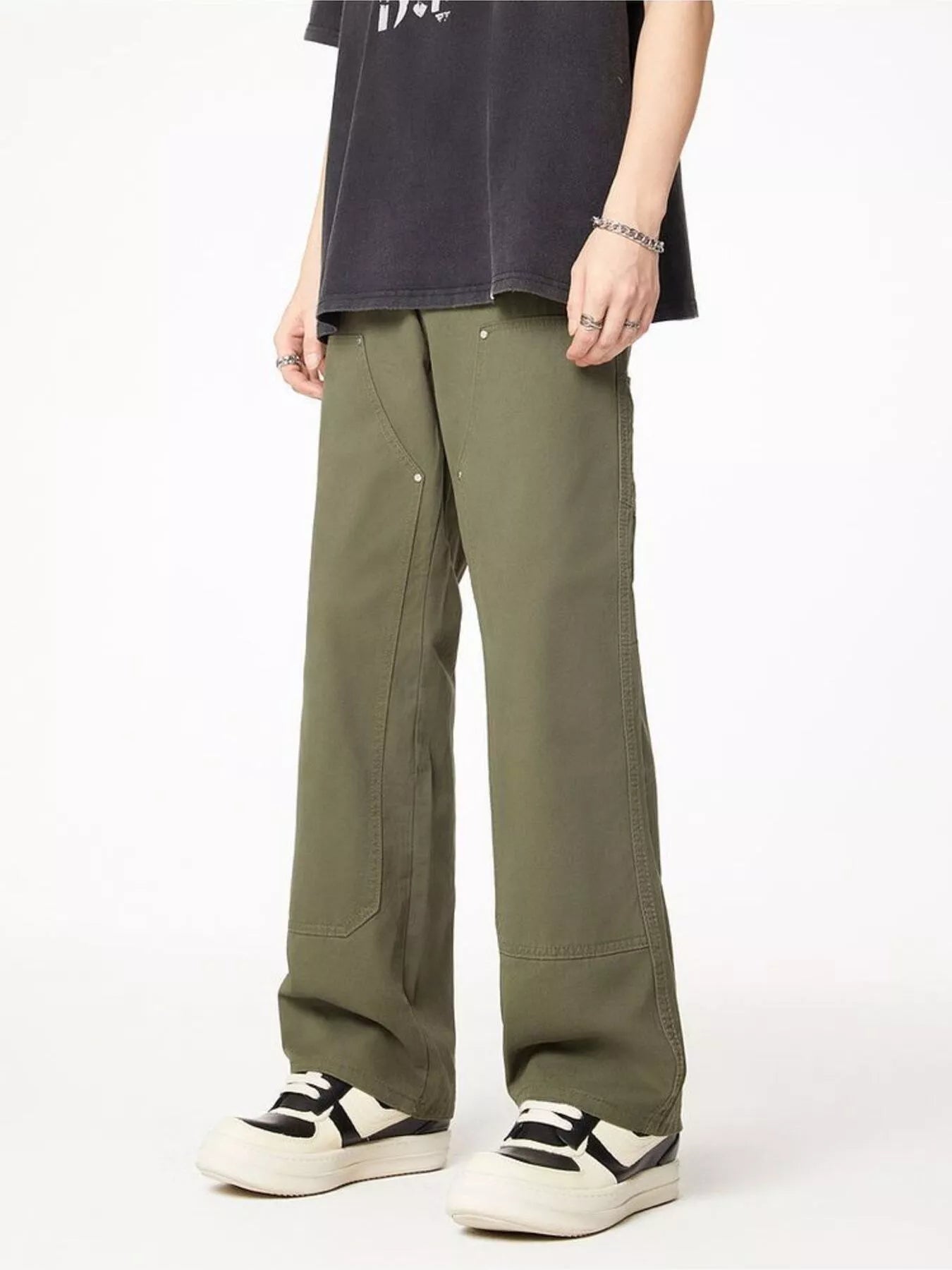 Wash Wide Leg Jeans Plus Size in Black for Men