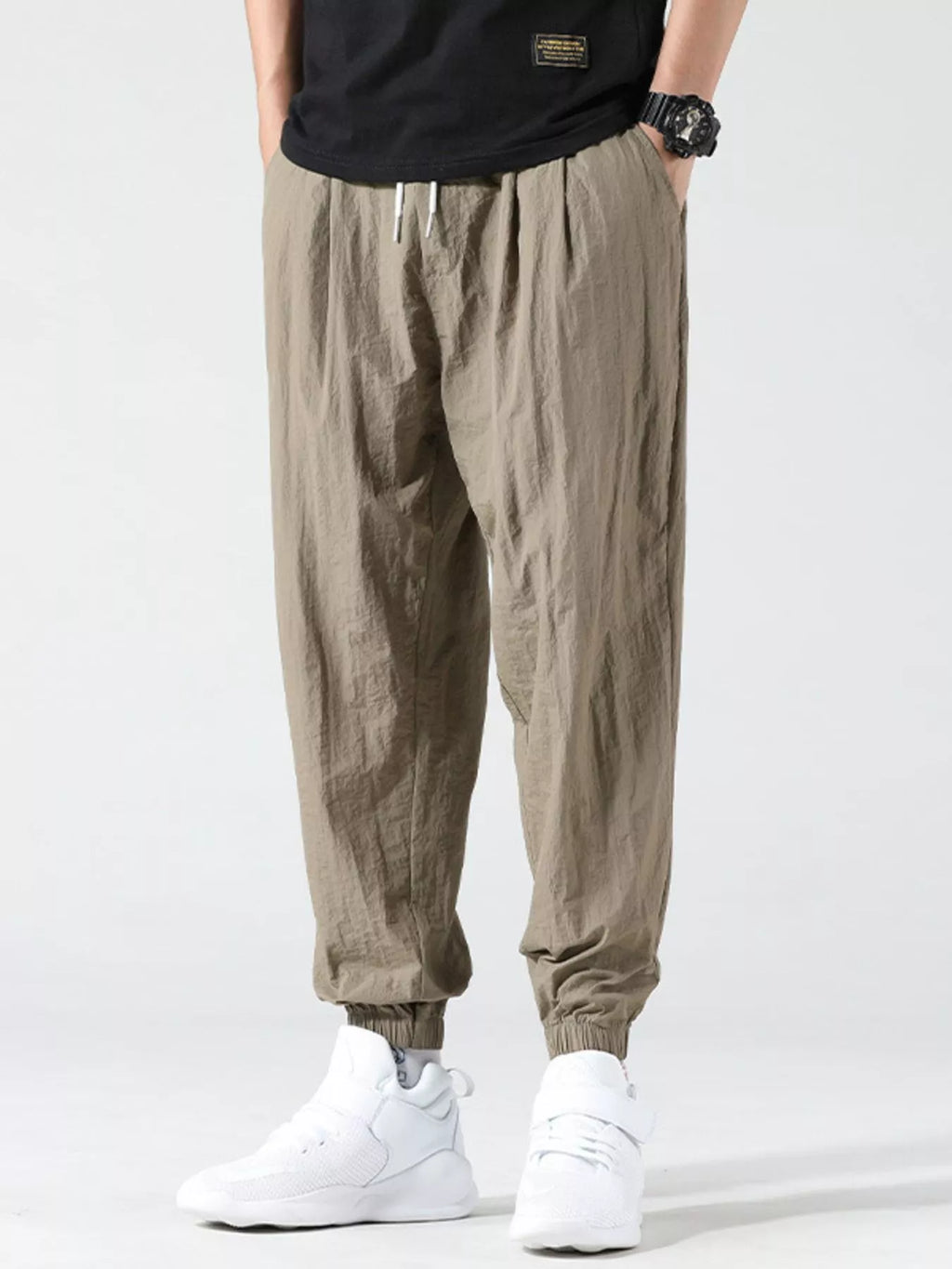 Plus Size Drawstring Loose Fit Joggers in Green for Men