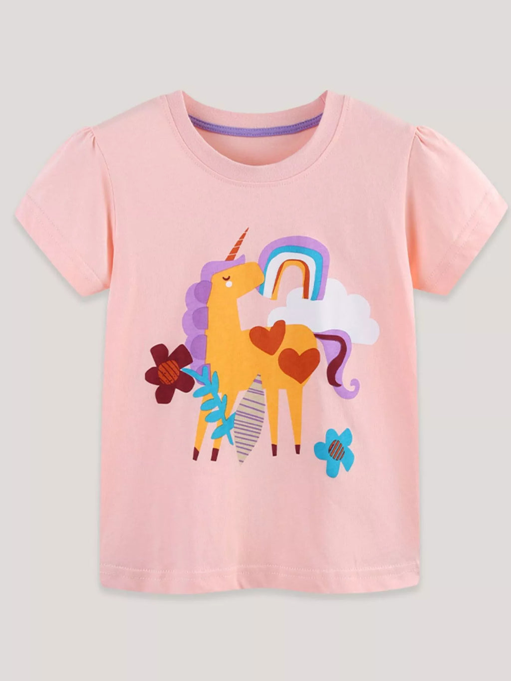 Unicorn Graphic Short Sleeve T-Shirt in Blush Pink for Girls
