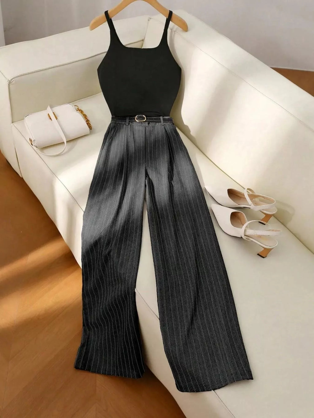 Sleeveless Top and Wide Leg Pants Set in Dark Brown for Women