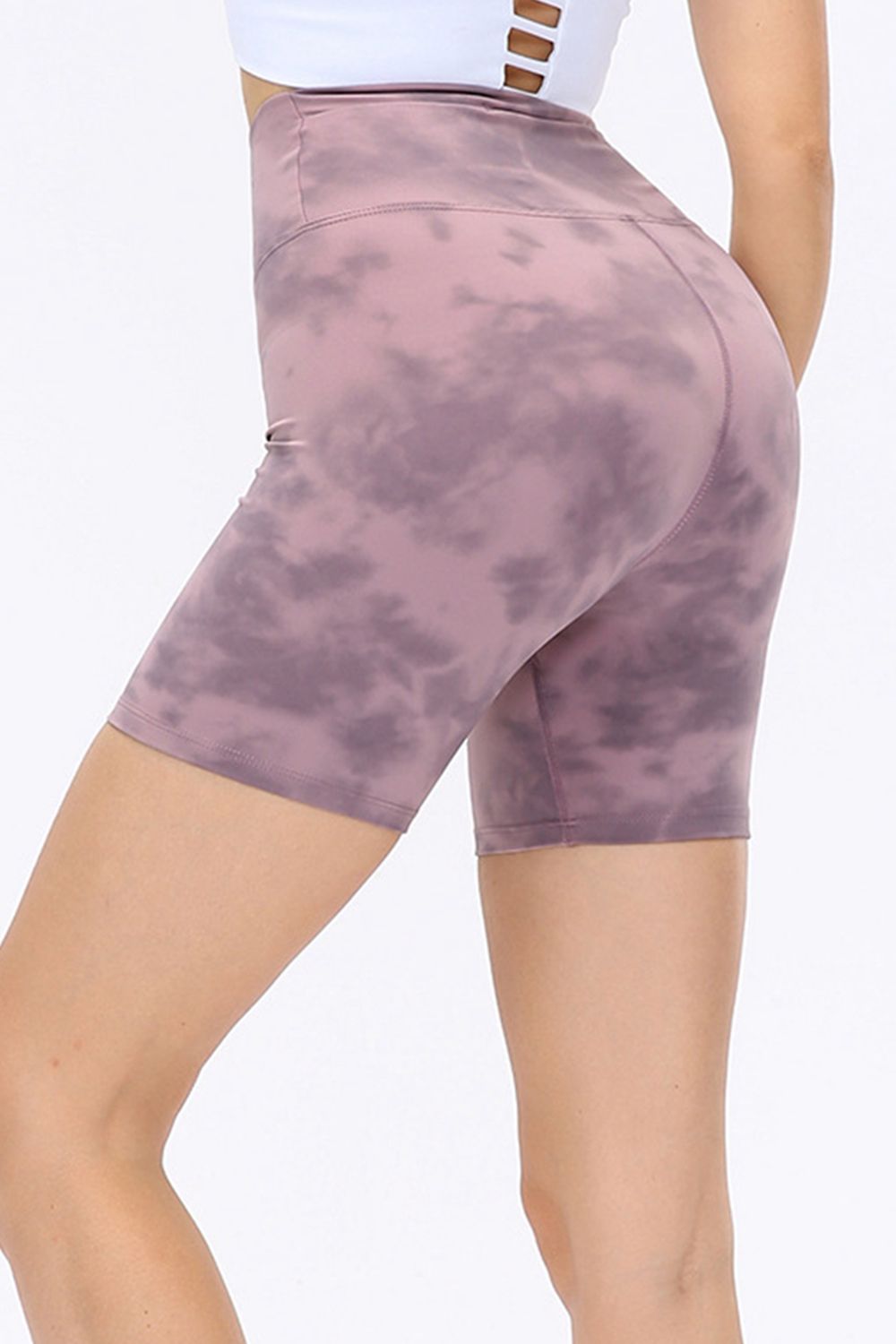 Wide Waistband Sports Shorts in Matcha Green in Mauve for Women