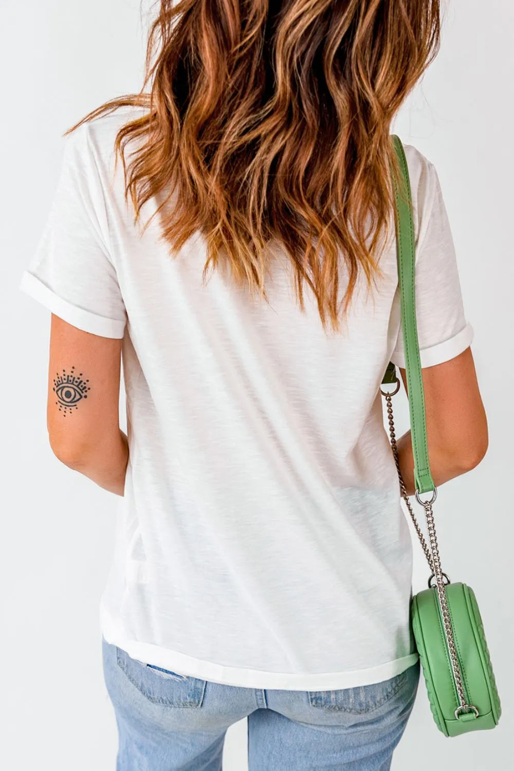 Stars and Stripes Round Neck Short Sleeve T-Shirt in White for Women