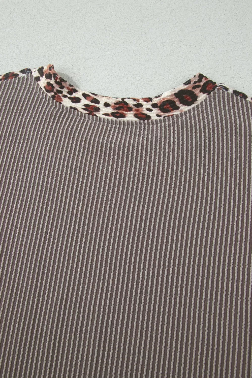 Leopard Trim Ribbed Knit Tee and Shorts Set for Women