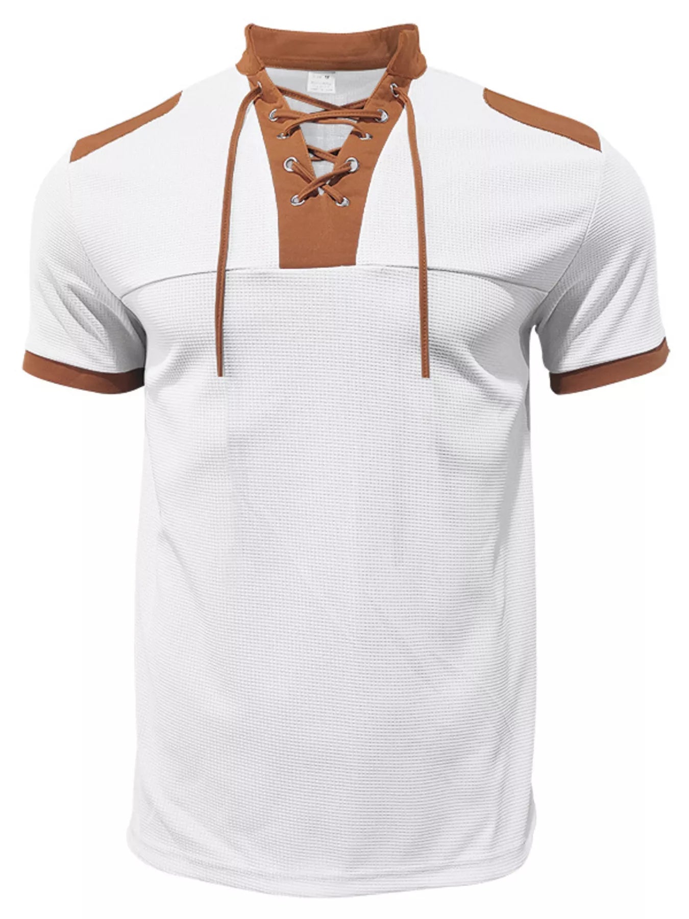Lace-Up Collar Casual Top and Shorts Set Plus Size in Sapphire Blue for Men