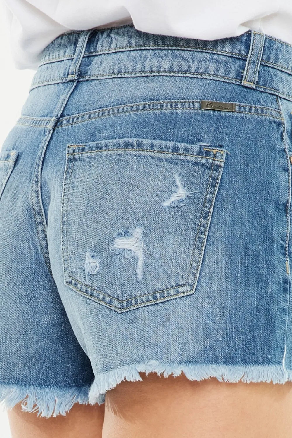 Plus Size High Rise Raw Hem Denim Shorts in Medium for Women