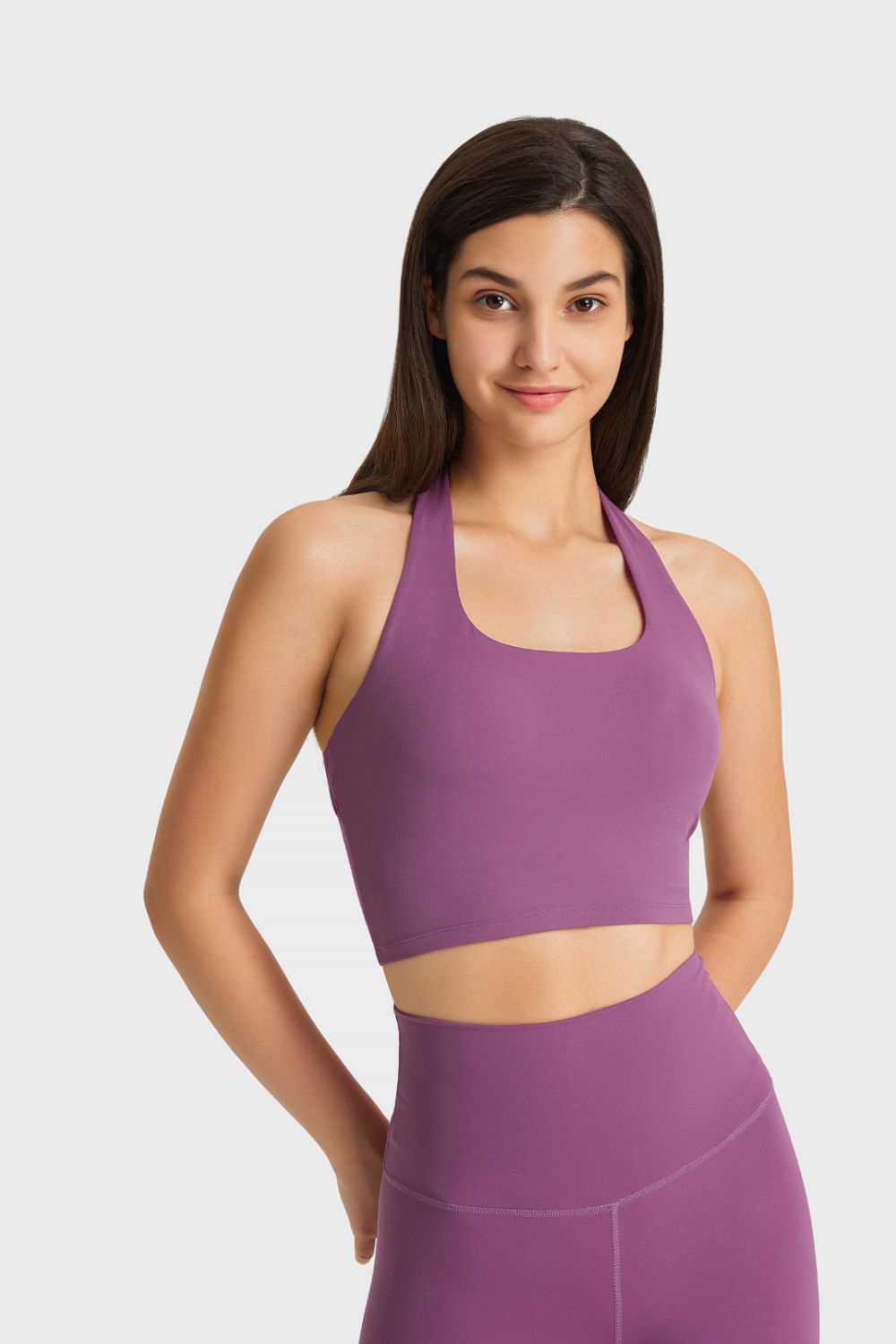 Breathable Halter Neck Sports Bra in Purple for Women