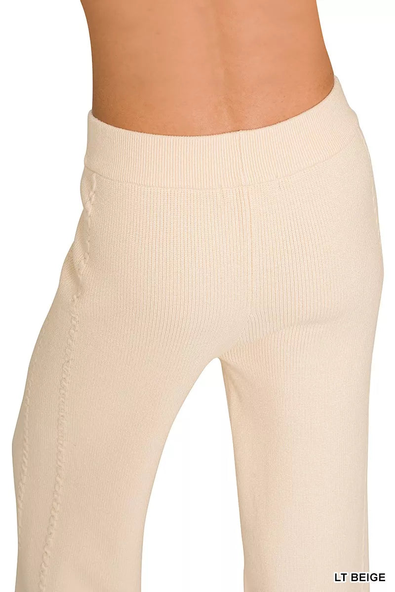 Viscose Round Neck Top & Pants Set in Light Beige for Women
