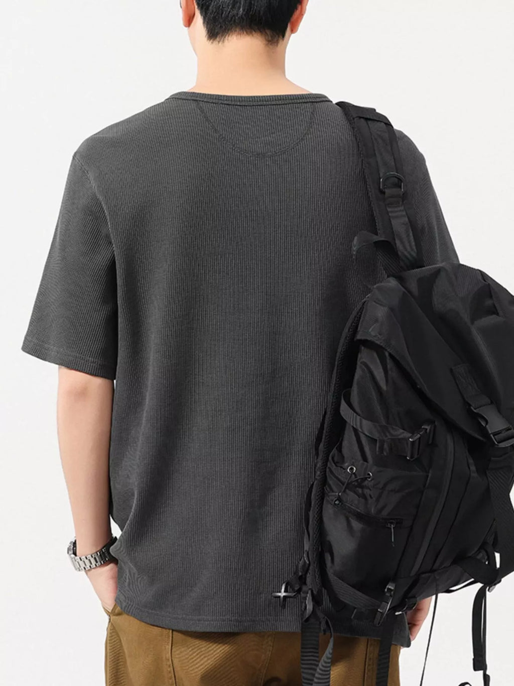 Plus Size Round Neck Short Sleeve T-Shirt in Light Gray in Dark Gray for Men