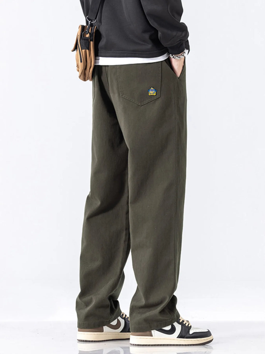 Casual Loose-Fit Drawstring Pants Plus Size in Military Green for Men